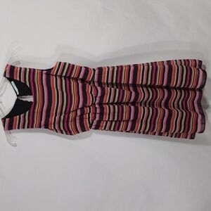 EUC Maurices Pink Black Yellow Colorful Striped Chiffon A-Line Mini Dress size L